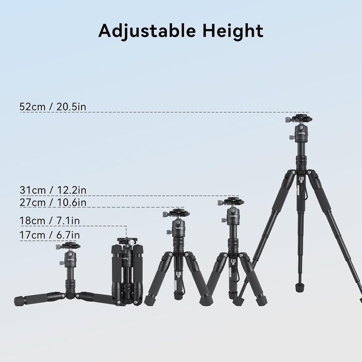 SMALLRIG Aluminium Mini Stativ Tripod 20"/52 cm Desktop Stativ mit 360° Kugelkopf, kompaktes Kamera