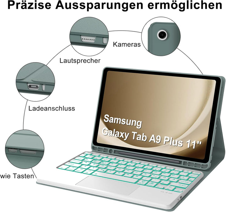 Tastatur für Samsung Galaxy Tab A9 Plus 11" con Touchpad, Hülle mit Tastatur für Samsung Tab a9+ 202