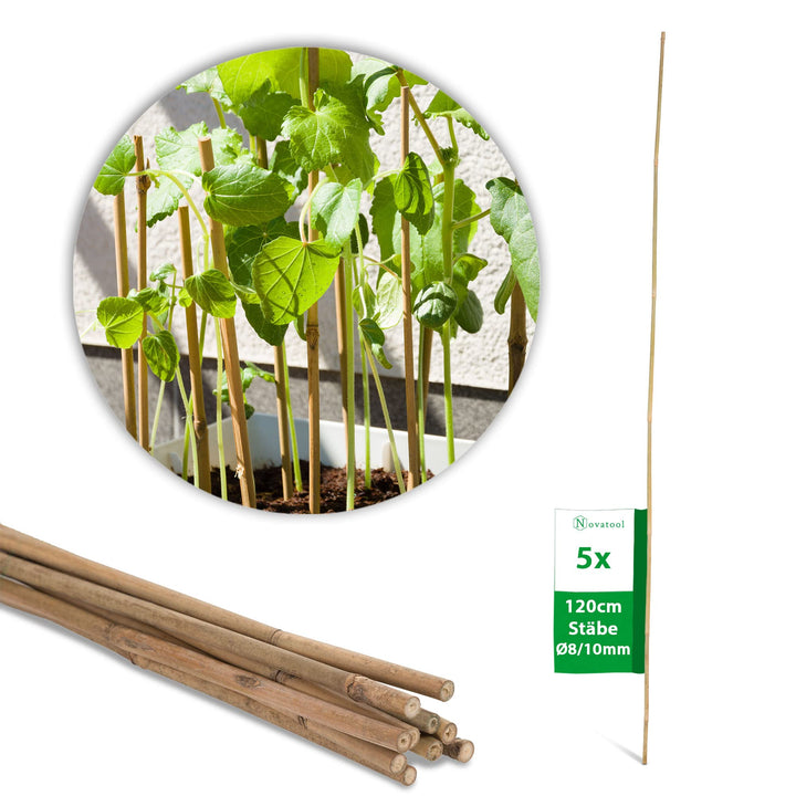 Novatool 5 Stück Tonkinstäbe 120 cm I ø 8-10 mm I Braun I Tonkinstab Rankhilfe Bambus Stab Bambusstä
