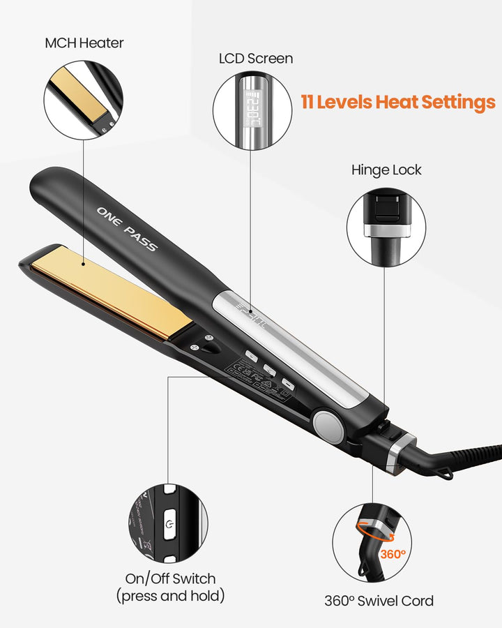Faszin Haarglätter mit Platten aus glattem Titan, Glätteisen mit negativen Ionen, 20S schnelles Aufh