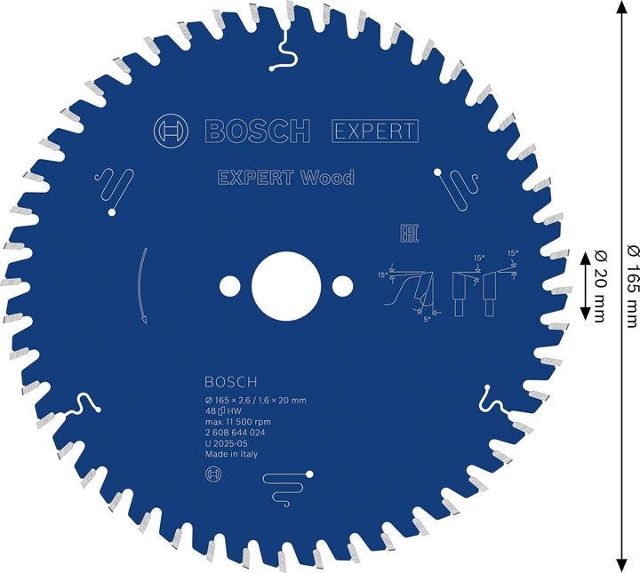 Bosch Professional 1x Kreissägeblatt Expert for Wood (Holz, Sägeblatt Ø 165 x 20 x 2,6 mm, 48 Zähne,