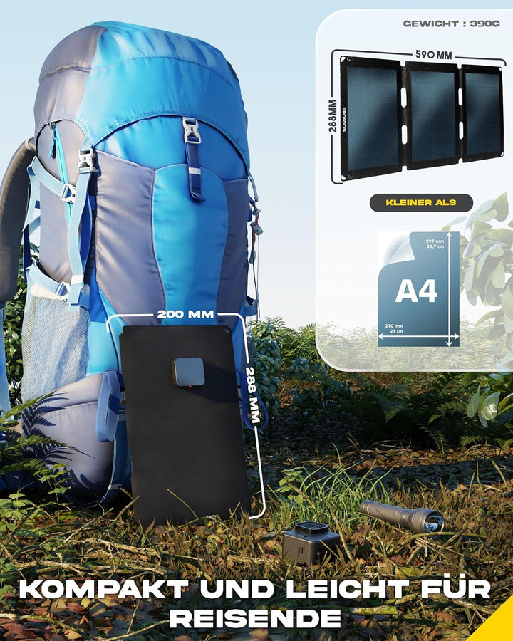 Solar Charger Outdoor, Solarmodul flexibel, Solaranlage Camping, Solar Charger wasserdicht mit leist