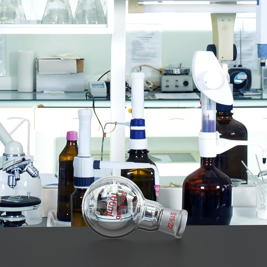 StonyLab 100ml Borosilikat Glas Einhalsrundkolben, Glas Einhals Rundkolben RBF mit 19/22 Standard Ta