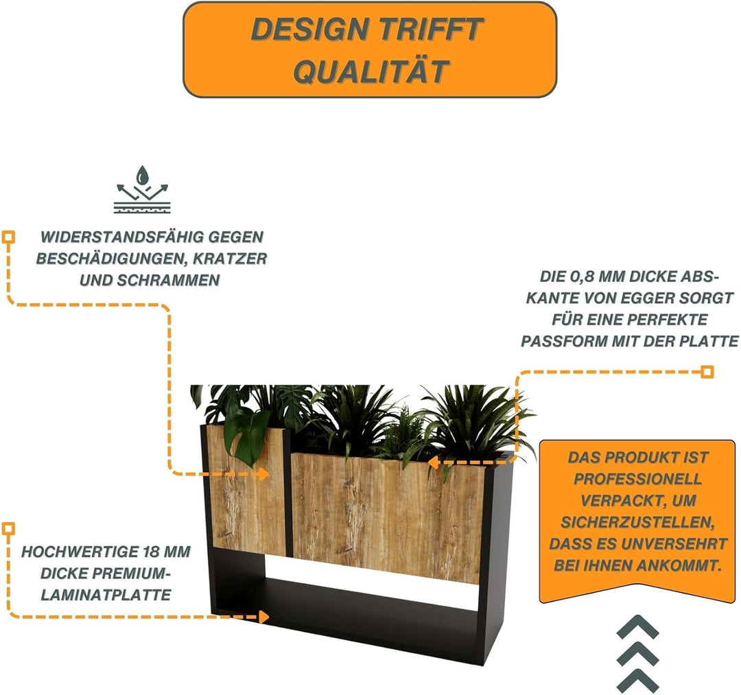 CraftPAK Blumenständer für Innen | Pflanzenständer aus hochwertigem Holzwerkstoff H45 x L64,5 x B22,