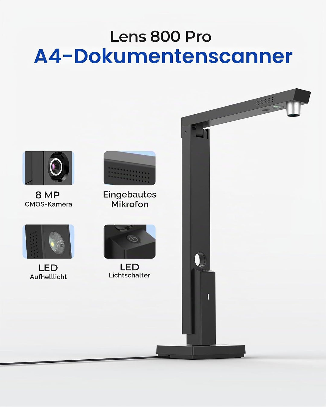 CZUR Lens Pro 8MP USB-DocumentenKamera und Visualizer, Faltbarer Dokumentenscanner mit OCR, Mobiler
