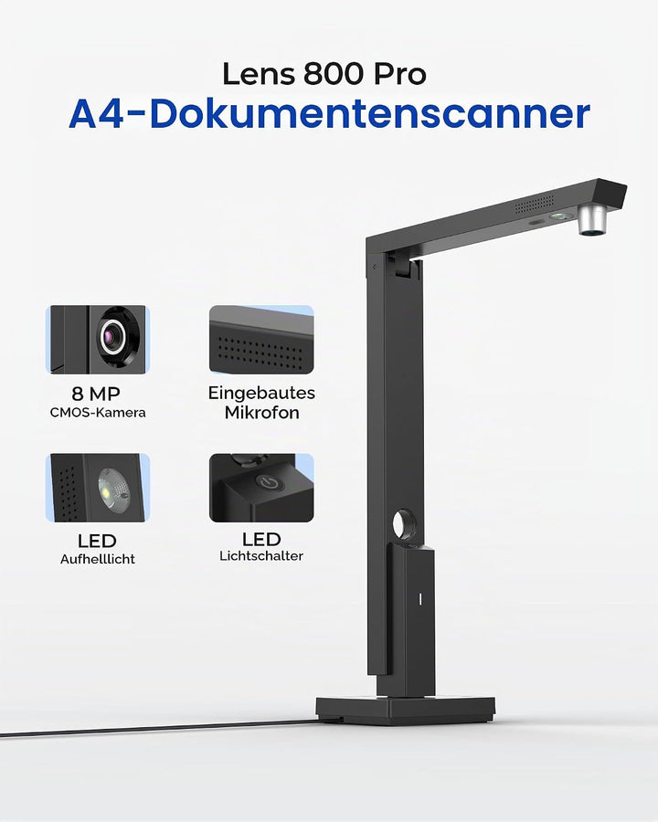 CZUR Lens Pro 8MP USB-DocumentenKamera und Visualizer, Faltbarer Dokumentenscanner mit OCR, Mobiler