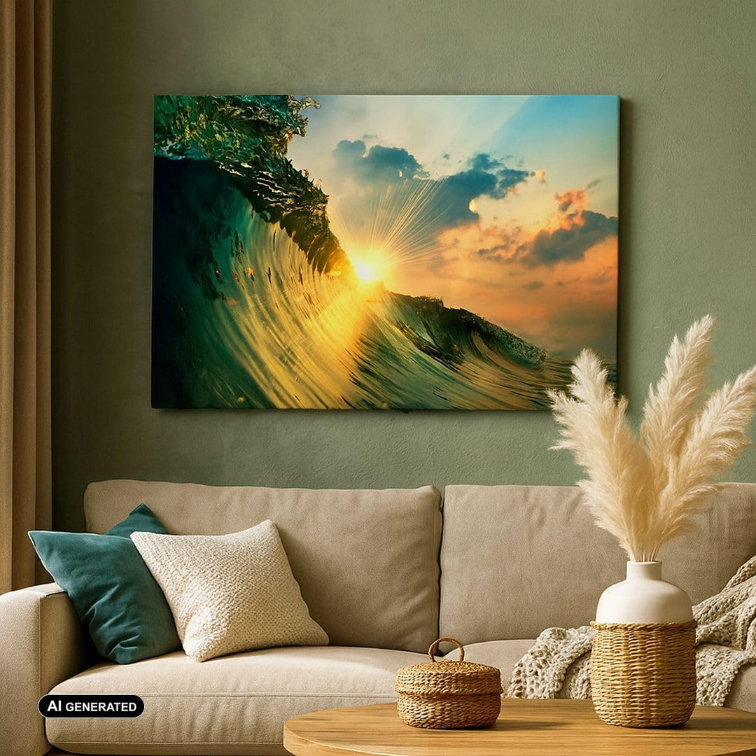 Bilder auf Leinwand 100x70cm Leinwandbild mit Rahmen Meer Welle Wasser Gross Wanddeko Bild Schlafzim