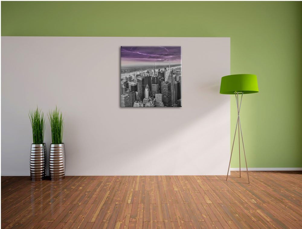 Pixxprint Skyline New York Gewitter als Leinwandbild/Grösse: 70x70 cm/Wandbild/Kunstdruck/fertig bes