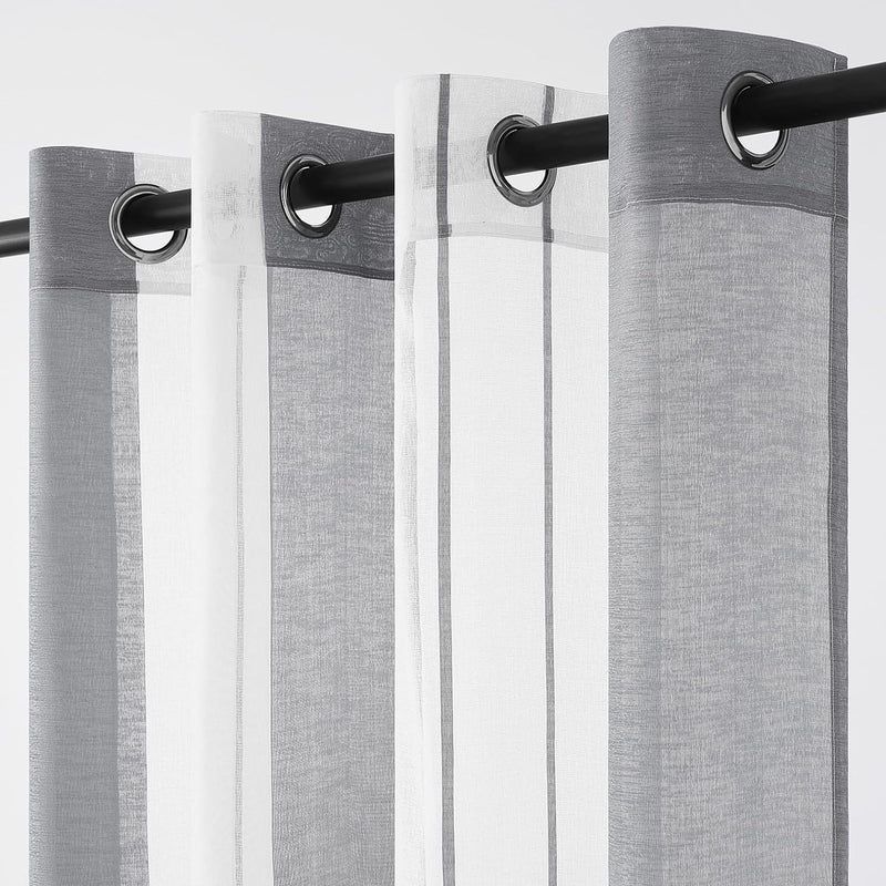 MRTREES Gardinen mit ösen, Voile Vorhänge Wohnzimmer Moderne Vorhang Weiss + Grau halbtransparent ge