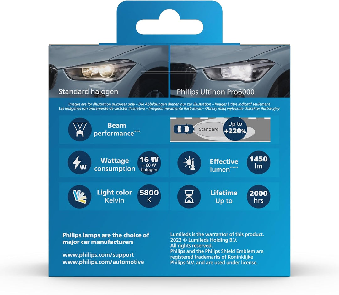 Philips Ultinon Pro6000 Standard H7-LED Scheinwerferlampe mit Strassenzulassung*, 220% helleres Lich