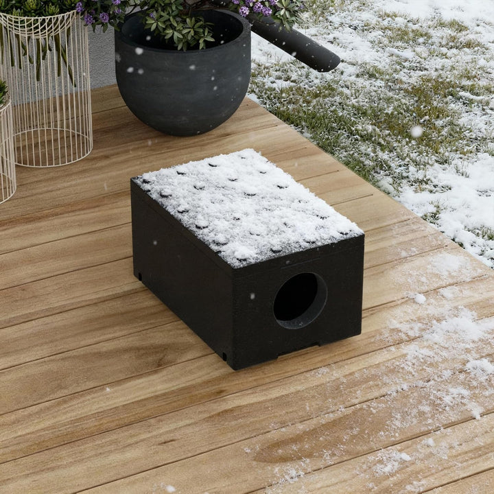 QLS Katzenhaus aus Styropor – 60x40x27 cm isoliertes wetterfestes Schutzhäuschen Outdoor Schwarz