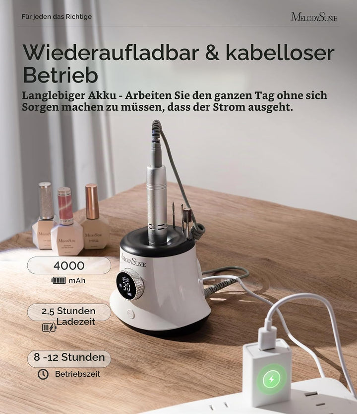 MelodySusie Elektrischer Nagelfräser, SC320G 30000U/MIN Professionelles Nagelfeilen-Bit &amp; Schleifbän