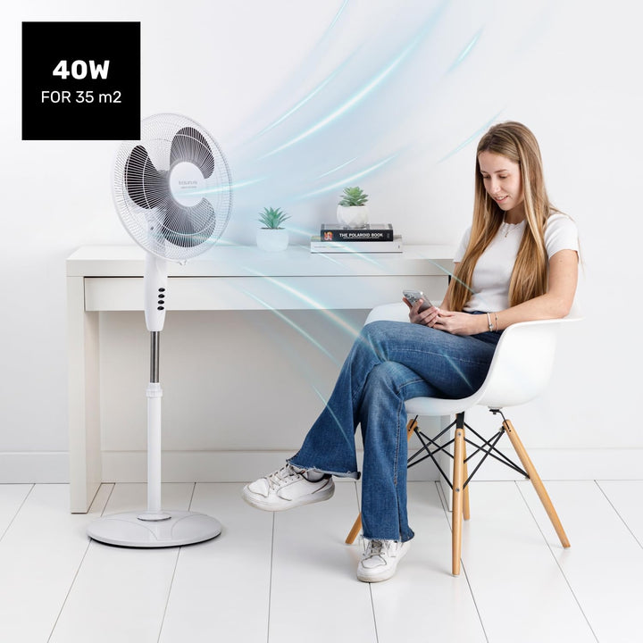 Taurus Greco 16CR Pure Standventilator, 40 W, runder Boden, Oszillationssystem, verstellbare Neigung