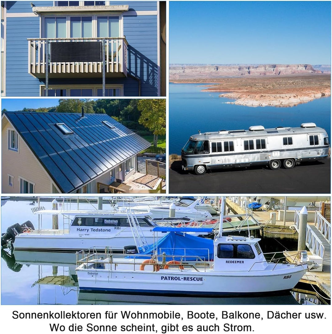 Solarpanel Flexibel 200W 12V, Flexibles Solarpanel Schmal Lang Schwarz, Solarmodul Flexibel Wohnmobi