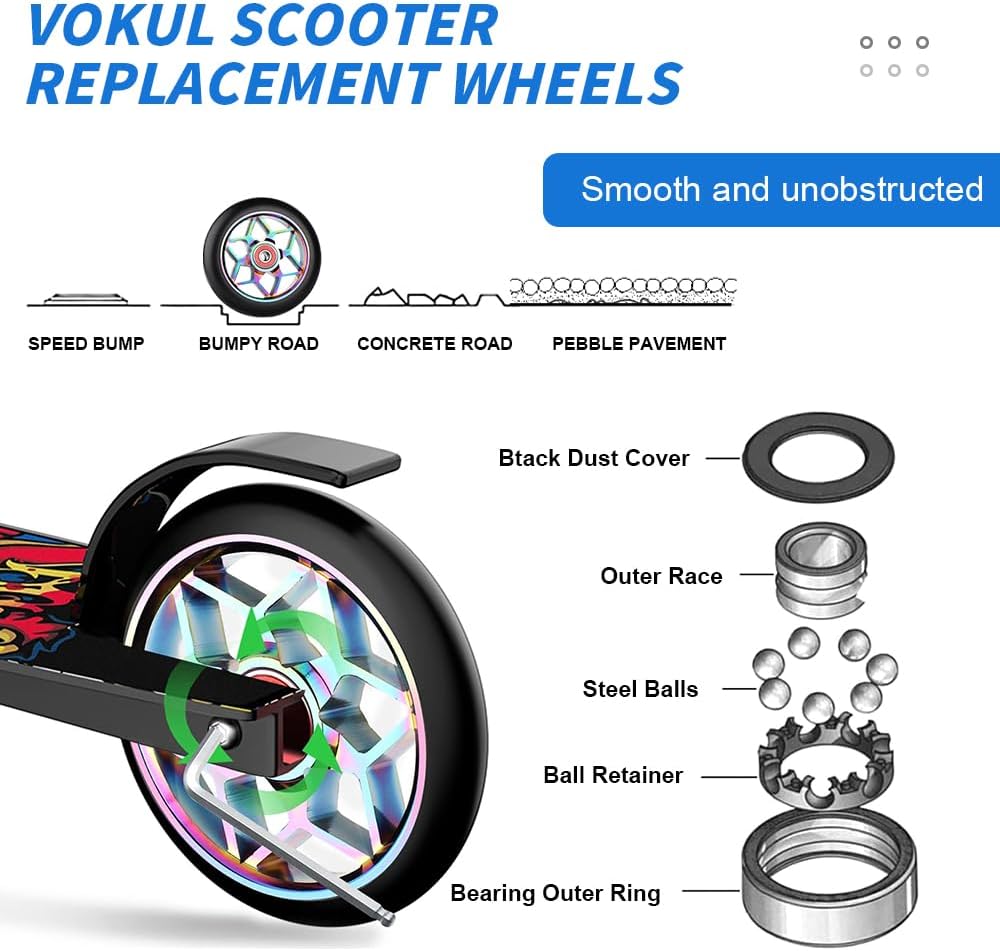 YANGUN Stunt Scooter Rollen, 2 PCS Scooter Ersatzräder 88A mit ABEC-9 Lager Aluminium Speichenkern,