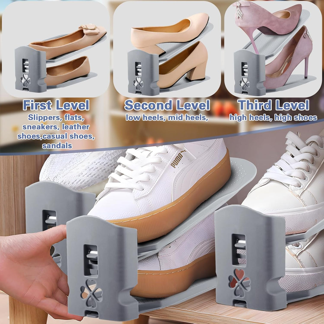 10 Stück Einstellbare Schuhregale, Schuhhalter Set,3 Höhenverstellbar Abnehmbar, Platzsparend, rutsc
