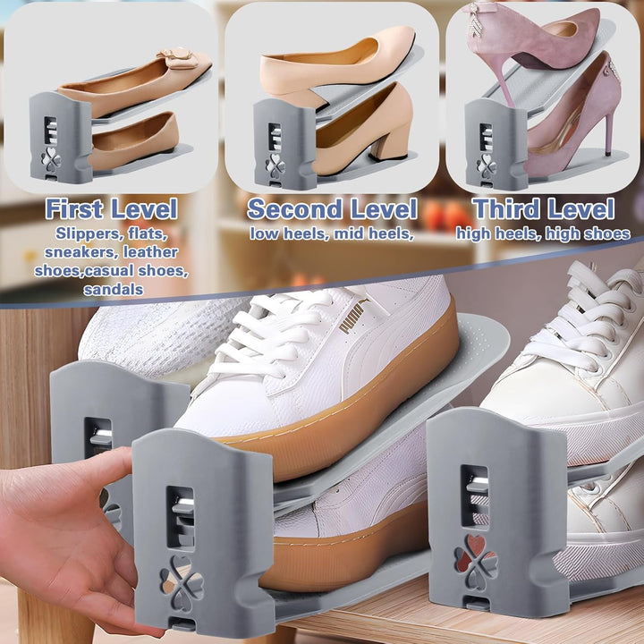 10 Stück Einstellbare Schuhregale, Schuhhalter Set,3 Höhenverstellbar Abnehmbar, Platzsparend, rutsc
