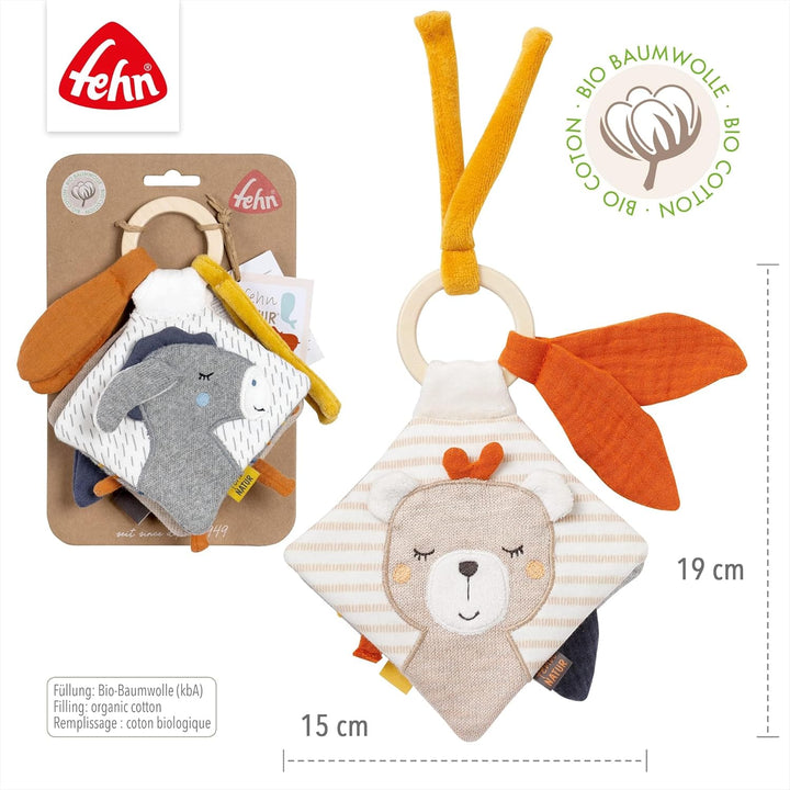 Fehn Fühlbuch Esel & Teddy - Buggybuch mit Bio Baumwolle - Babyspielzeug Buch mit Rassel, Raschelpap