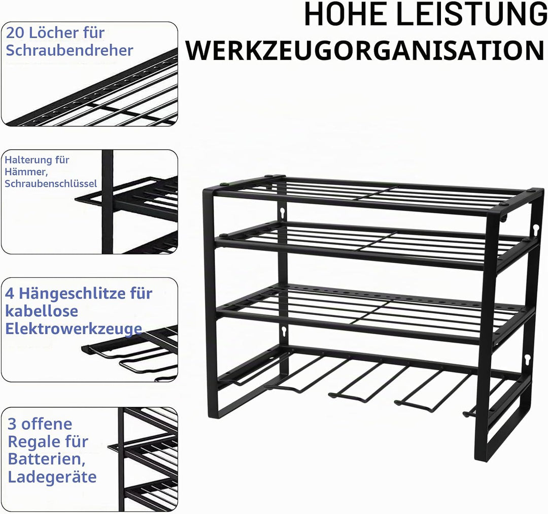 4 Ebenen Werkzeugspeicher,Elektrowerkzeug-Aufbewahrung,Wandhalterung Schlagbohrschrauber Werkzeugreg