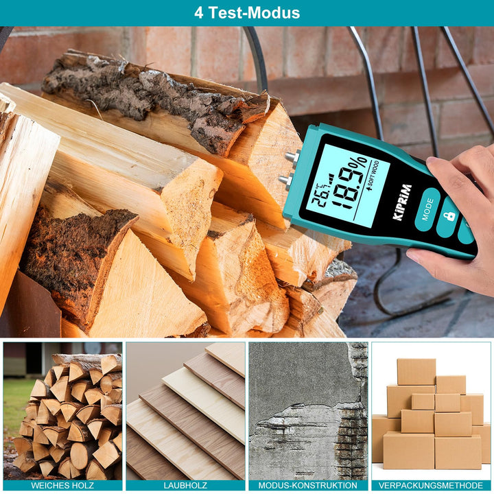 Kiprim Feuchtigkeitsmessgerät mit Stiften für Holz, Wand, Beton, Karton – Digitales Holzfeuchtemessg
