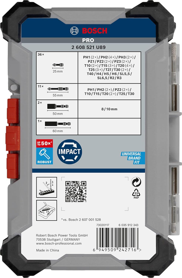 Bosch 50x PRO Impact Set, 50-tlg. (200 x 107 mm, Professional Zubehör Schraubendreher, Schraubendreh