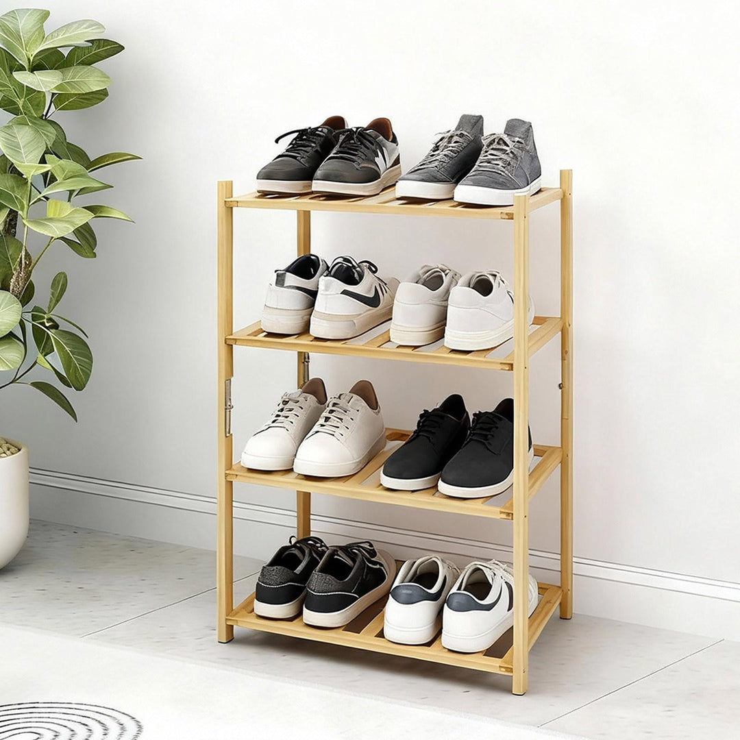 Kleines Schuhregal, Mehrzweck-Schuhregal mit 4 Ebenen, kleine Bambusregale für Schuhe, Pflanzen, Büc