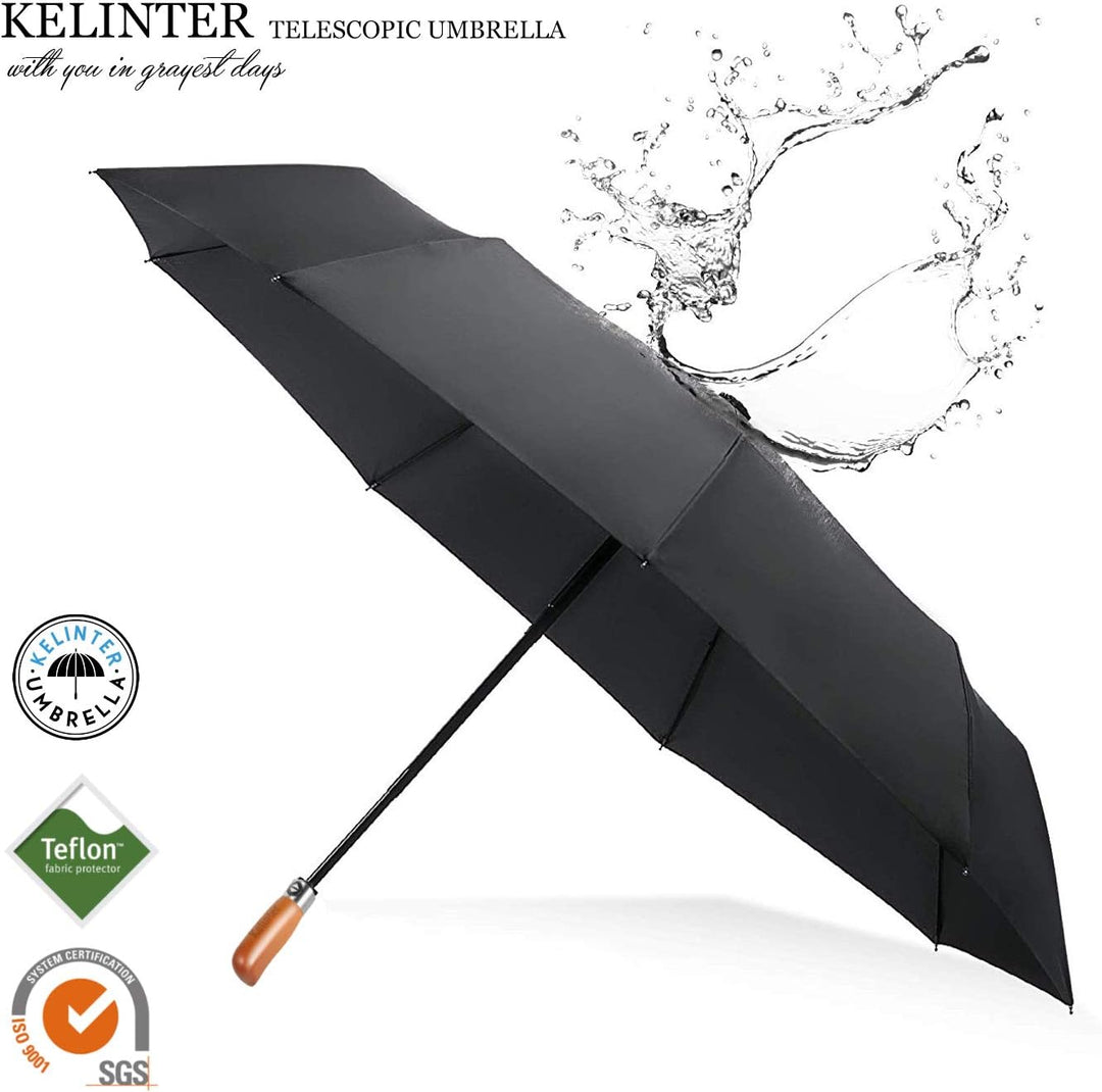 Regenschirm mit Holzgriff, Winddicht, zusammenklappbar, mit automatischem Öffnen und Schliessen, Tef