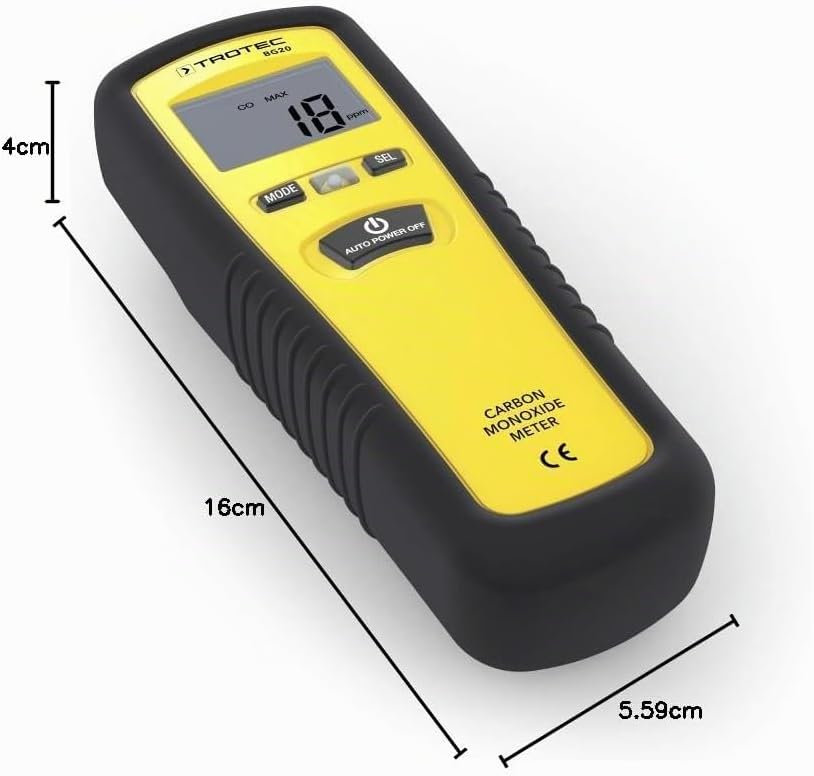 TROTEC BG20 Kohlenmonoxid-Messgerät Melder CO-Konzentrationen messen Messbereich 0 ppm bis 1.000 ppm