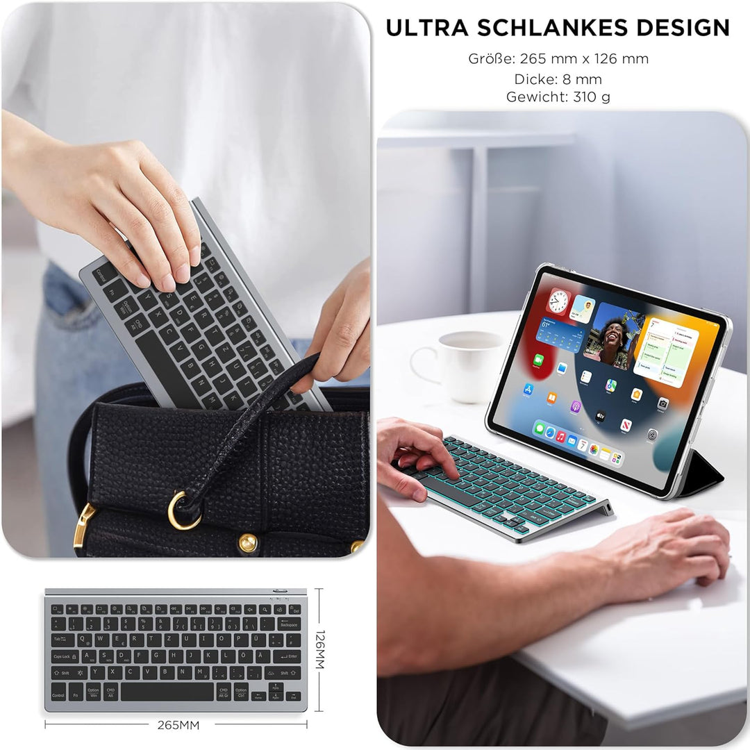 CACOE Deutsche Bluetooth Tastatur Kompatibel Mit iPad A16/10/iPad Air/Pro Tastatur Kompatibel Mit IO