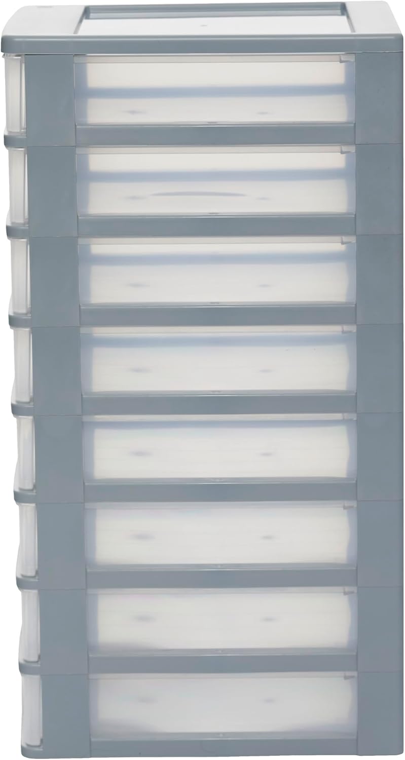 Iris Ohyama, Kunststoff Schubladenbox mit 8 tiefen Schubladen, Grau, Easy-Pull-System, A4, A5 & A6 F
