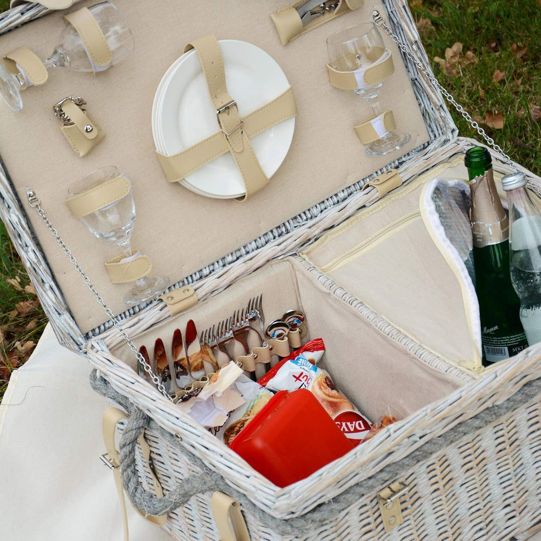 UNUS Picknick Set für 4 Personen mit Picknickkorb, Picknickdecke, Besteck und Geschirr