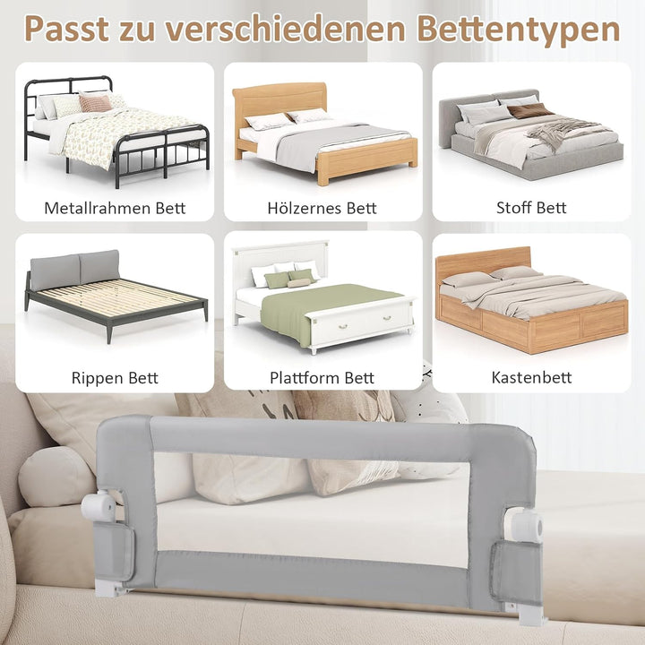DREAMADE Bettgitter 150/120/105 cm, Kinderbettgitter Schutz, Kinderschutzgitter aus PP & Oxford, Bab