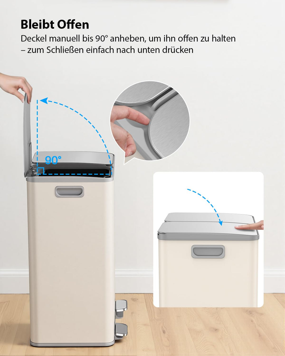lovewind Mülleimer, 2 x 30L Mülleimer Küche,Doppeleimer für Recycling und Abfall,Soft Beige,Mülleime