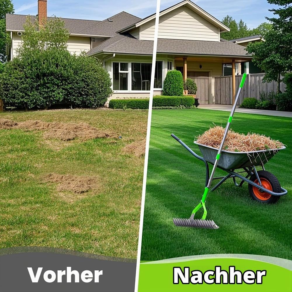 Vertikutierer Rechen mit Stiel 170cm, Metall Schneidrechen Garten, Abnehmbar, Verstellbarer Vertikut