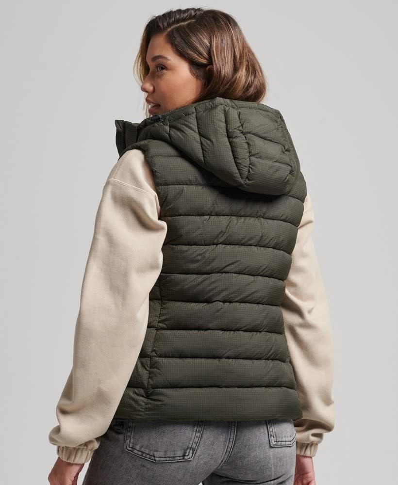 Superdry Damen Code Mountain Fuji Gepolsterte Weste, Khaki, Grösse 42, Fussball-Gitter Khaki, 40