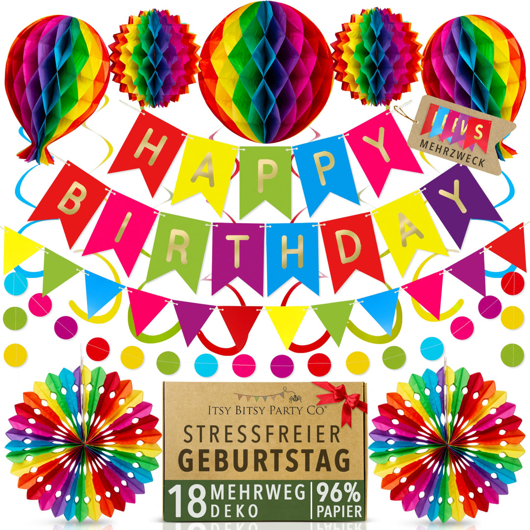Premium Wiederverwendbare Geburtstagsdeko - Regenbogen Deko Geburtstag / Party Deko - Happy Birthday