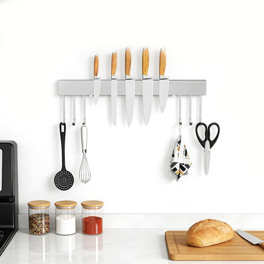 SMART&COOL Magnetleiste Messer mit 6 Haken, 40CM Messerhalter Magnetisch, Magnet Messerhalter aus Ed