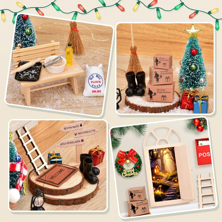 Wichtel Zubehör, 43 PCS Wichtel Set Weihnachten Komplett, Wichteltür Set mit Baustelle und Backset,