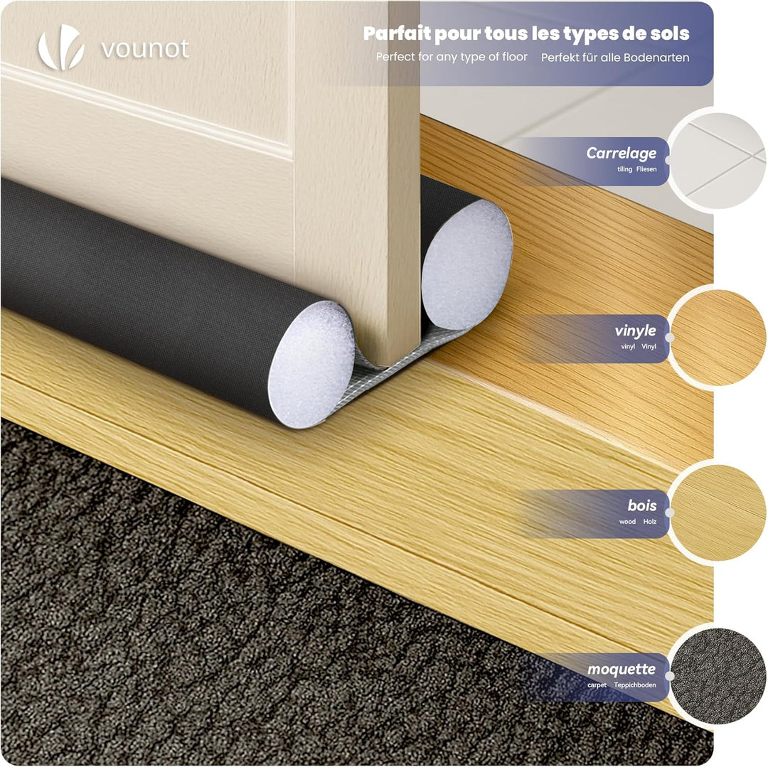 VOUNOT® 4er Set Zugluftstopper für Türen, Türdichtung unten mit Doppeldichtung, zuschneidbare Türbod