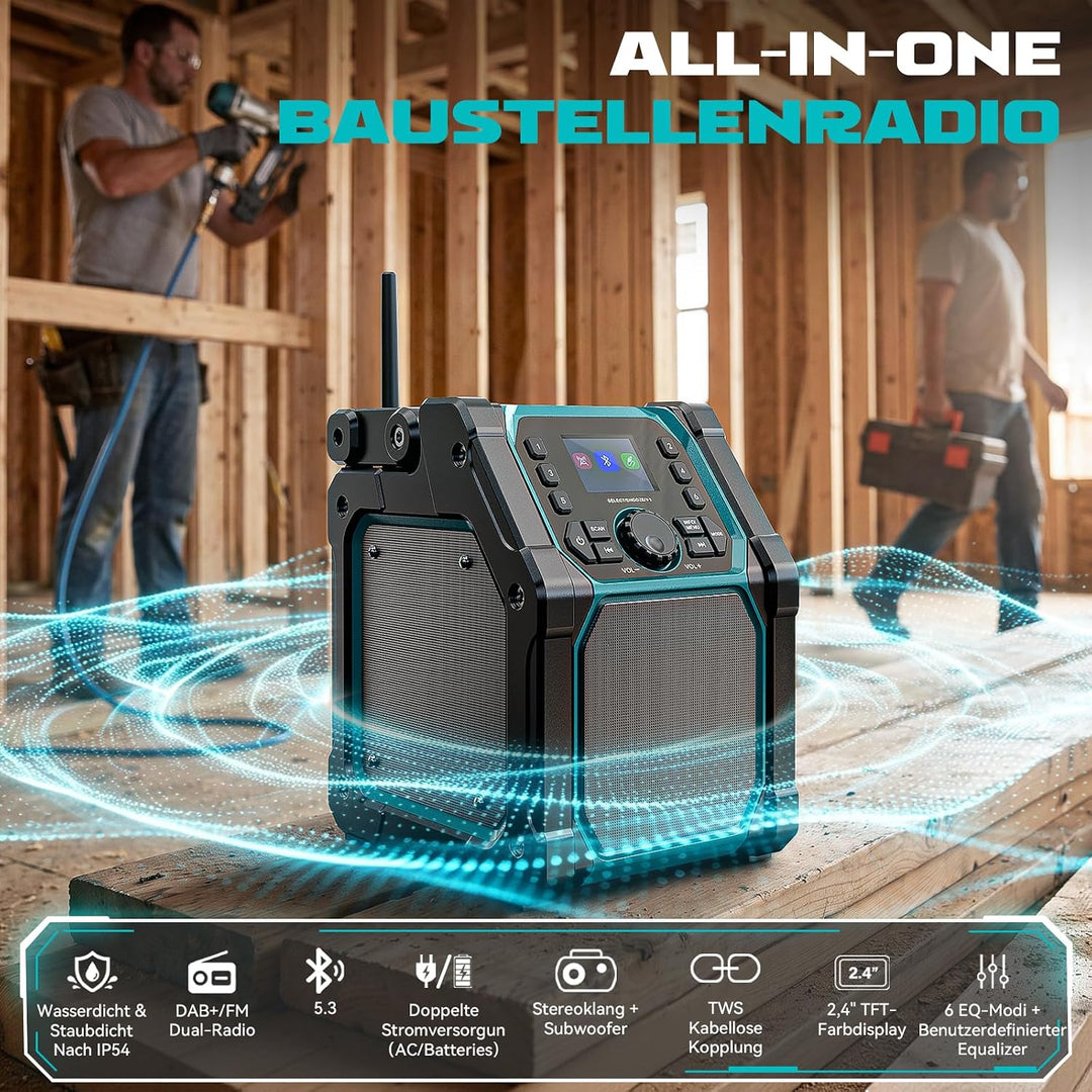 Ecarke Akku Baustellenradio DAB+ FM Radio kompatibel mit Makita 18V Akku