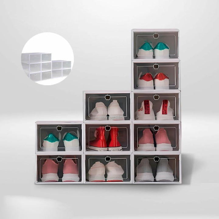 ZOLTA Schuhboxen Set 10 Stück stapelbar Aufbewahrungsboxen 33x23x14 cm Weiss mit transparenter Klapp