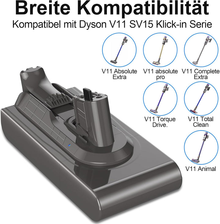 V11 Einrast Akku SV15 Klickstil Akku Ersatz für Dyson, 25.2V 3900mAh SV15 Ersatzakku für Dyson 97042