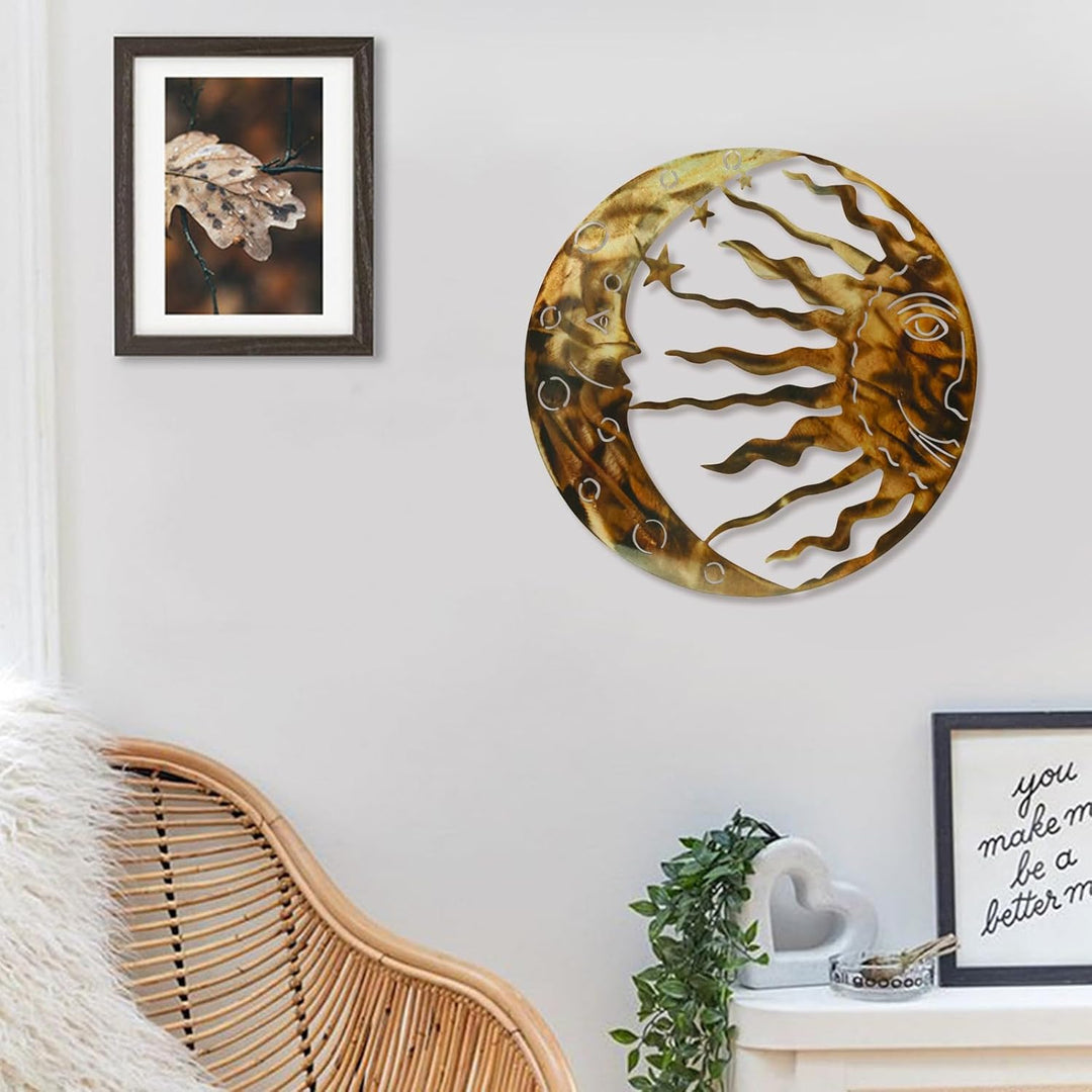 MrMrKura Sonne Metall Wandkunst Outdoor Indoor Rustikale Retro Sonne Mond Sterne Wandbehang Dekor fü