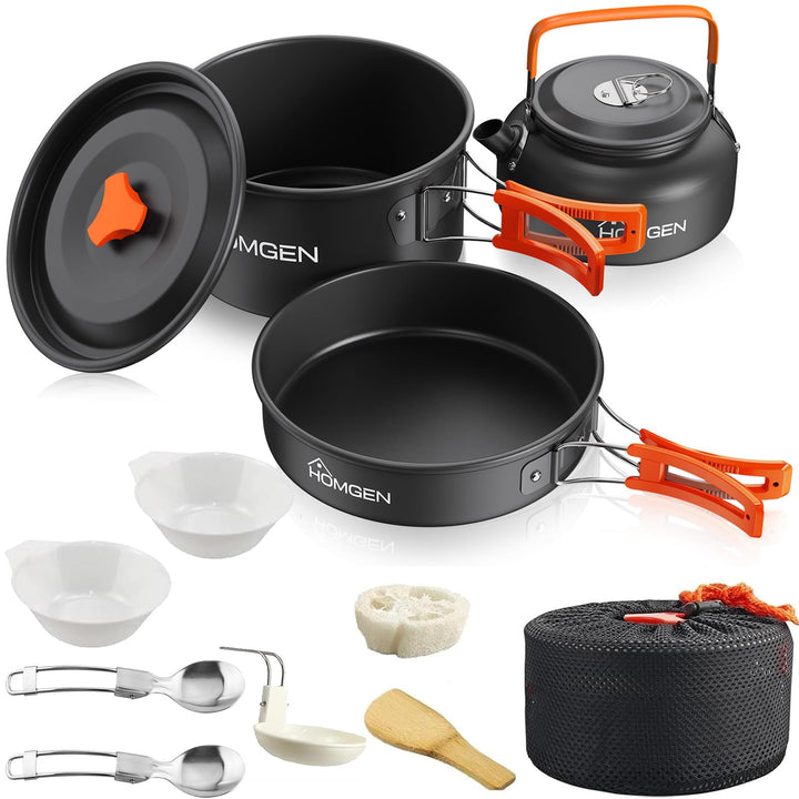 HOMGEN Camping Kochset Camping Töpfe und Pfannen Set Aluminium Camping Kochgeschirr Kit Protable Coo