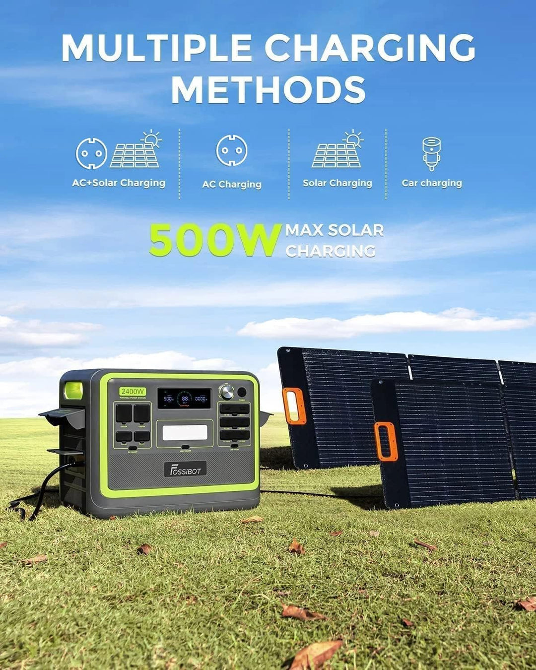 FOSSiBOT F2400 Tragbare Powerstation 2048Wh/640000mAh LiFePO4, 3x230V AC Outputs 2400W (4800W Peak)