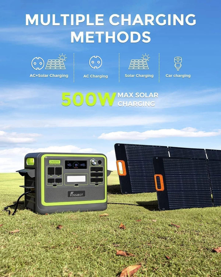 FOSSiBOT F2400 Tragbare Powerstation 2048Wh/640000mAh LiFePO4, 3x230V AC Outputs 2400W (4800W Peak)
