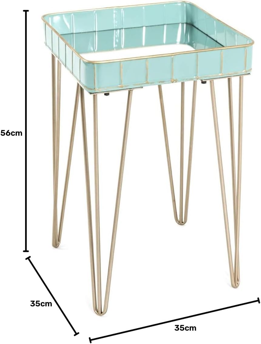 HAKU Möbel Beistelltisch, Metall, gold-türkis, B 35 x T 35 x H 56 cm Gold-türkis 35 x 35 x 56 cm, Go