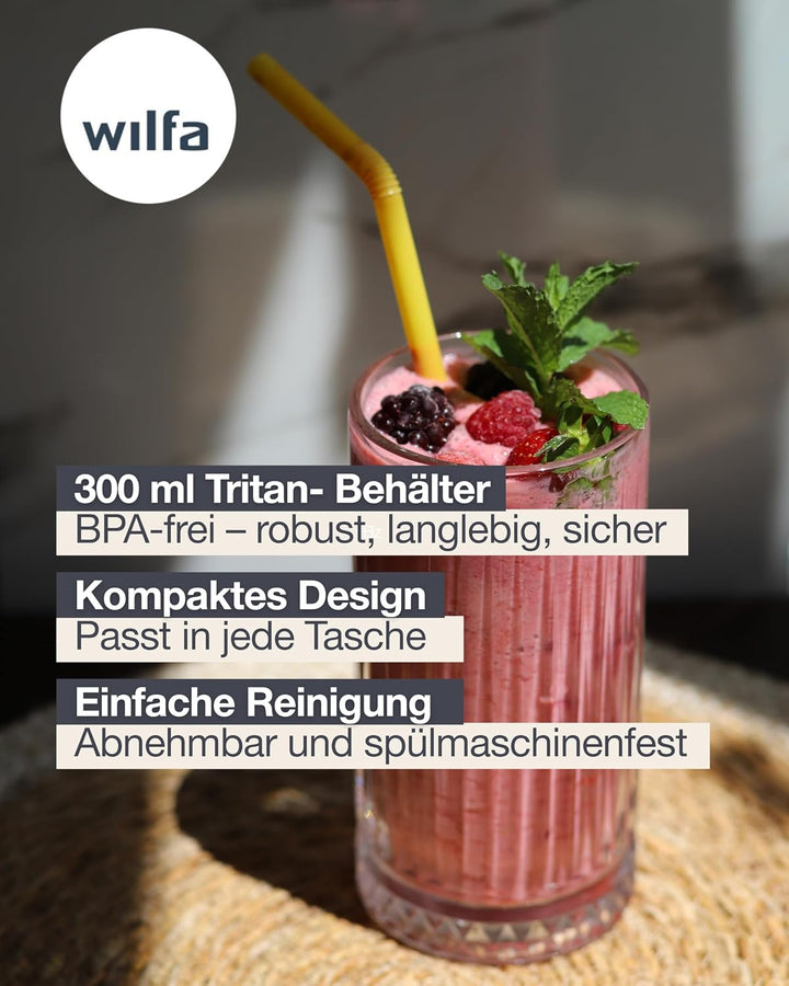 Wilfa SWIFT Akku-Mixer I 300ml Tritan-Behälter BPA-frei I zerkleinert Obst, Gemüse, Gefrorenes & Eis