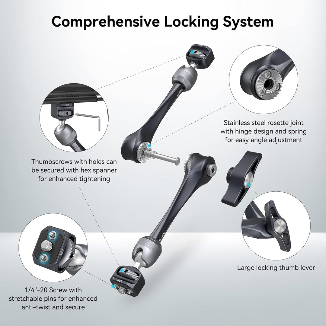 SMALLRIG Rosette Magic Arm 11 Zoll mit Kugelkopf, 1/4"-20 Schrauben und Anti-Twist-Pins, für iPads/M
