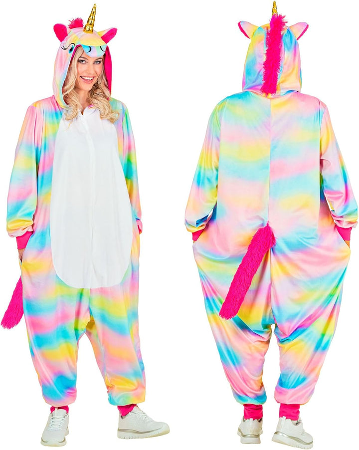 W WIDMANN MILANO Party Fashion - Tier Overall für Erwachsene, weicher Plüsch Jumpsuit mit Kapuze, Ti